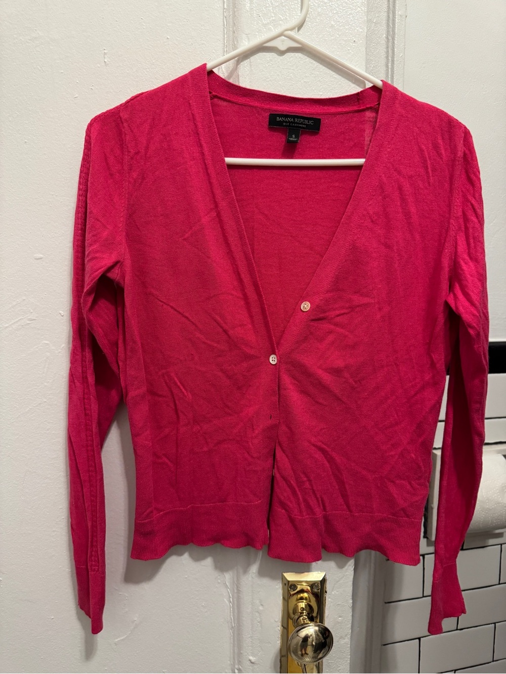 Banana Republic Hot Pink V-Neck Silk and Cashmere Button Cardigan